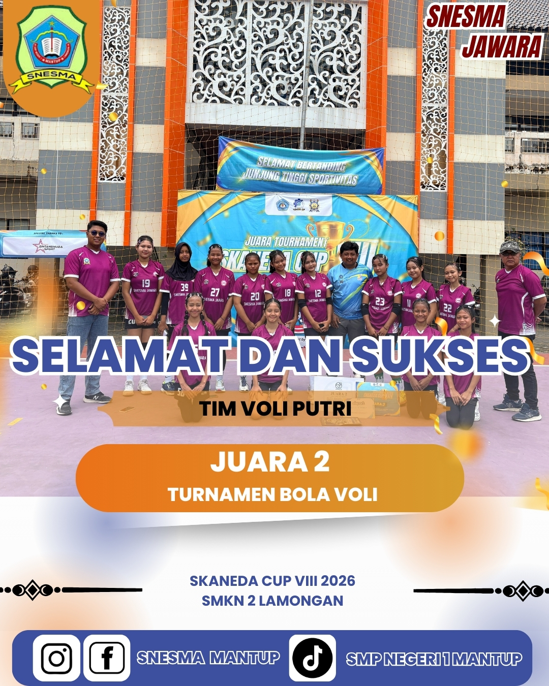 TIM BOLA VOLI PUTRI SNESMA JUARA 2 DI EVENT SKANEDA CUP